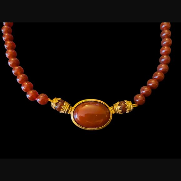 Museum Of Modern Art 24k Gold Plated Carnelian Late Hellenistic 18" Necklace - Picture 2 of 8